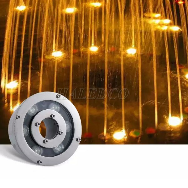 Đèn led âm nước 6w dạng bánh xe HLUW2-6w được ứng dụng chiếu sáng đài phun nước