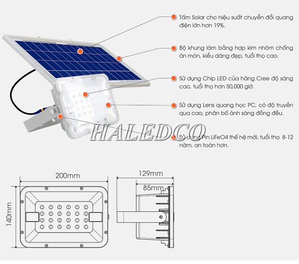 Ưu điểm đèn pha LED năng lượng mặt trời HLFL20-20