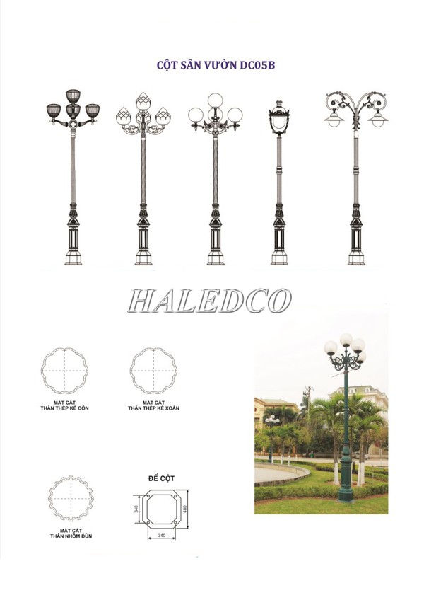 Bản vẽ kỹ thuật của cột đèn sân vườn DC05B