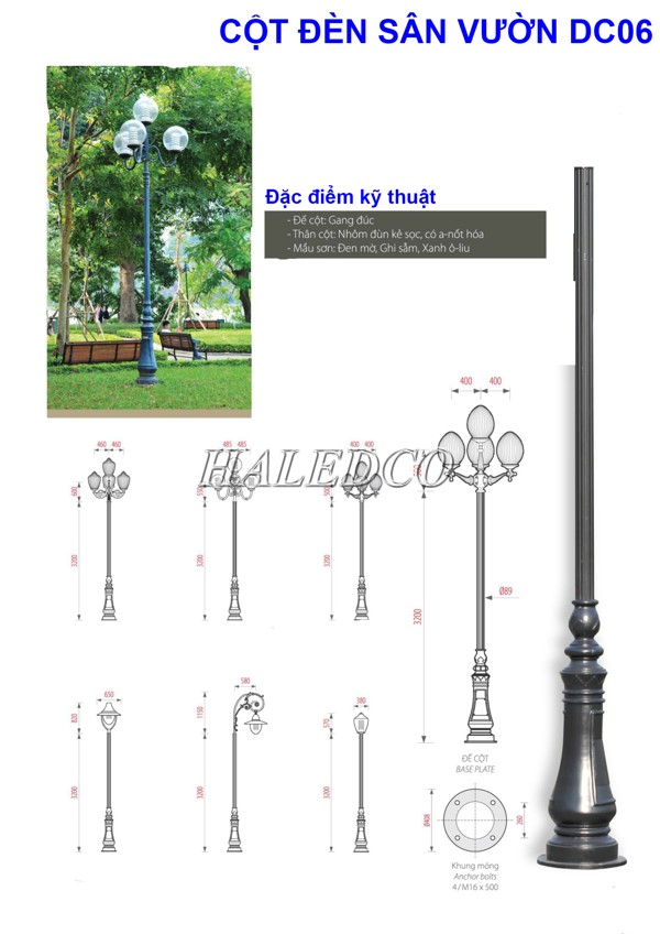 Bản vẽ kỹ thuật của cột đèn công viên DC06