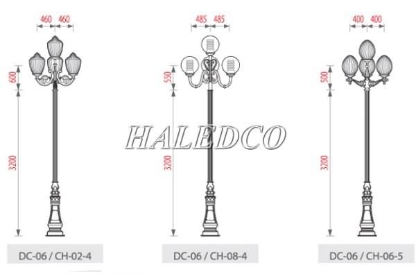 Một số kiểu dáng tay chùm lắp cho cột đèn DC06
