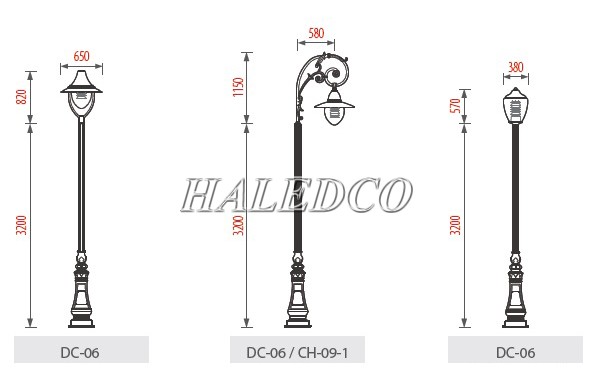 Một số kiểu dáng tay chùm lắp cho cột đèn DC06