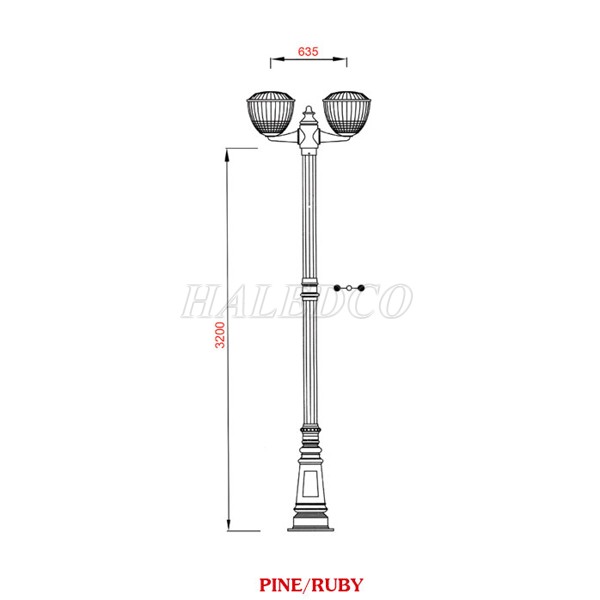 Kiểu dáng của cột đèn sân vườn Pine tay chùm Ruby 2 đèn Tulip